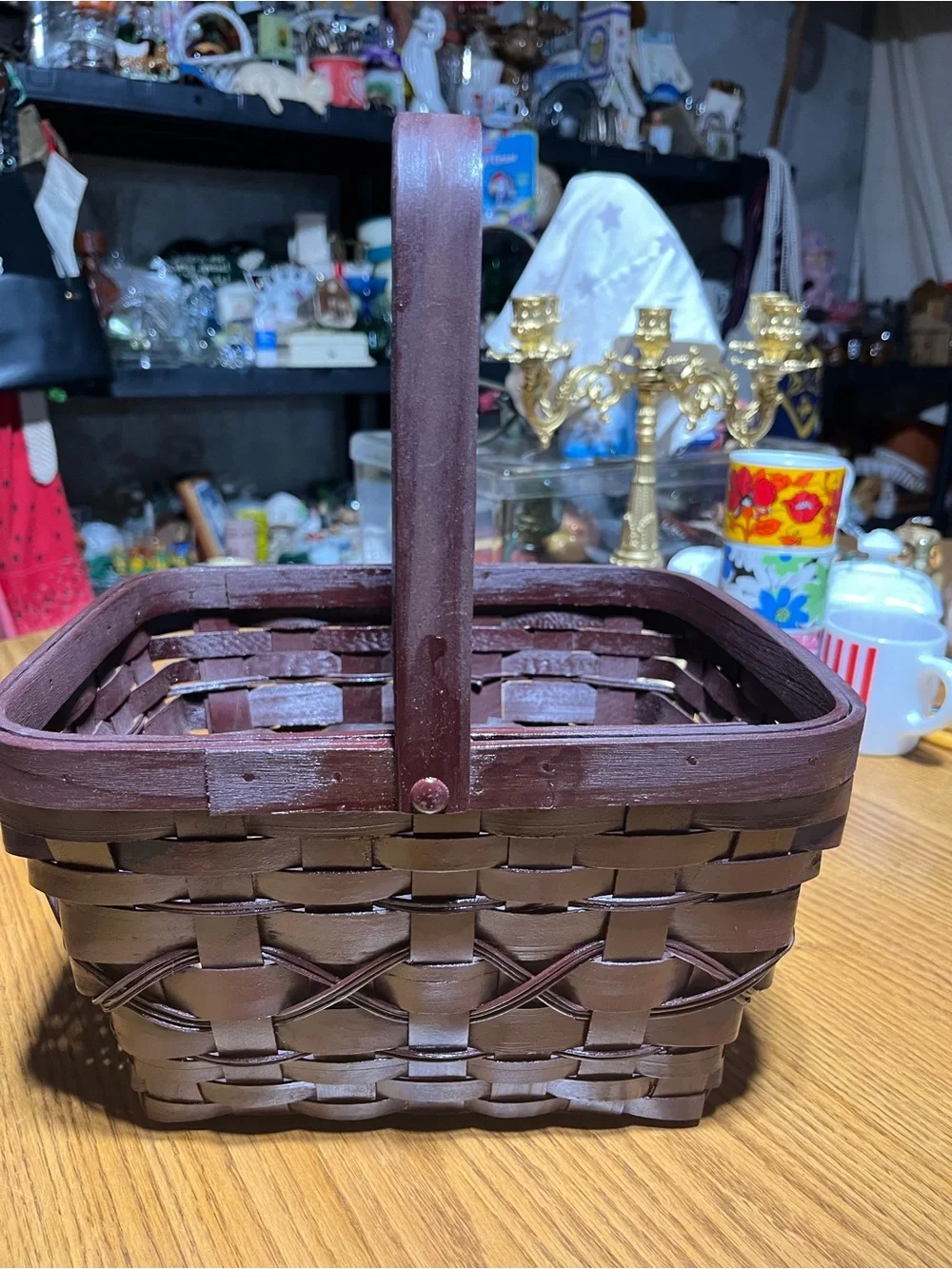 Dark Brown Woven Basket with Handle